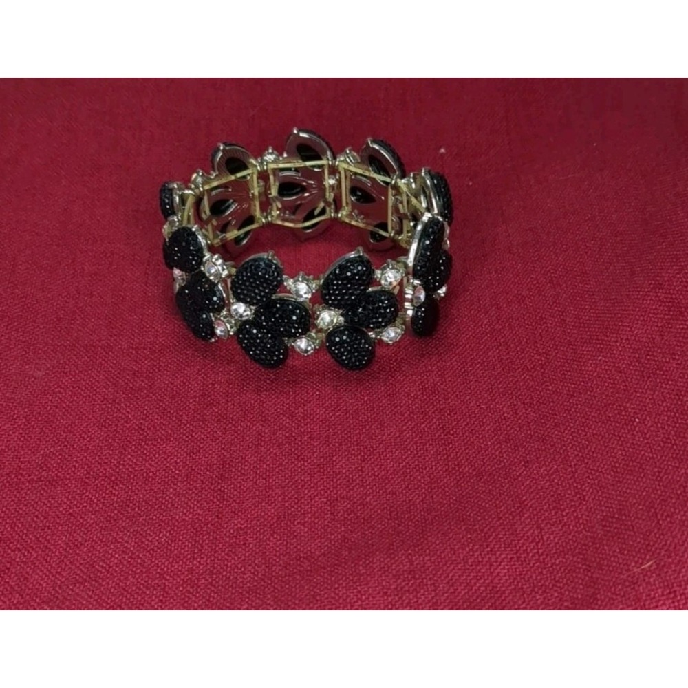 Elegant Black & Clear Teardrop Stretch Bracelet Wedding‎ Formal Evening